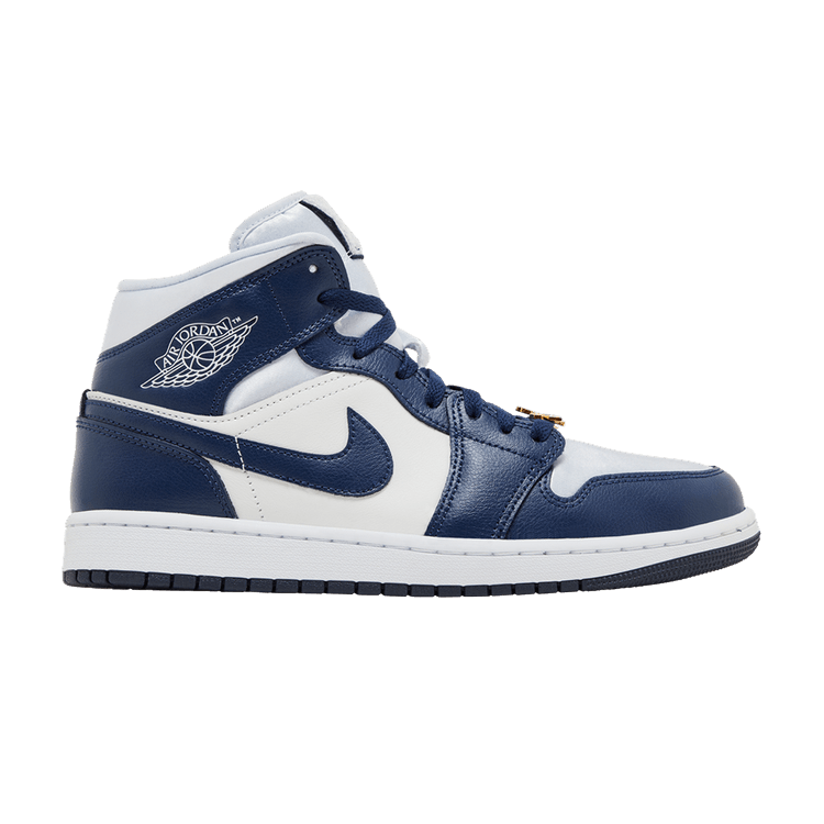 Air Jordan 1 Mid Football Grey White Midnight Navy (Women's)
