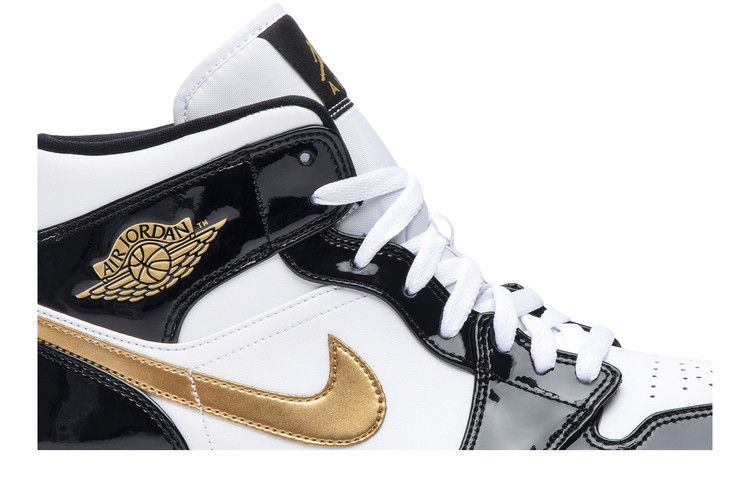 Air Jordan 1 Mid Patent Black White Gold