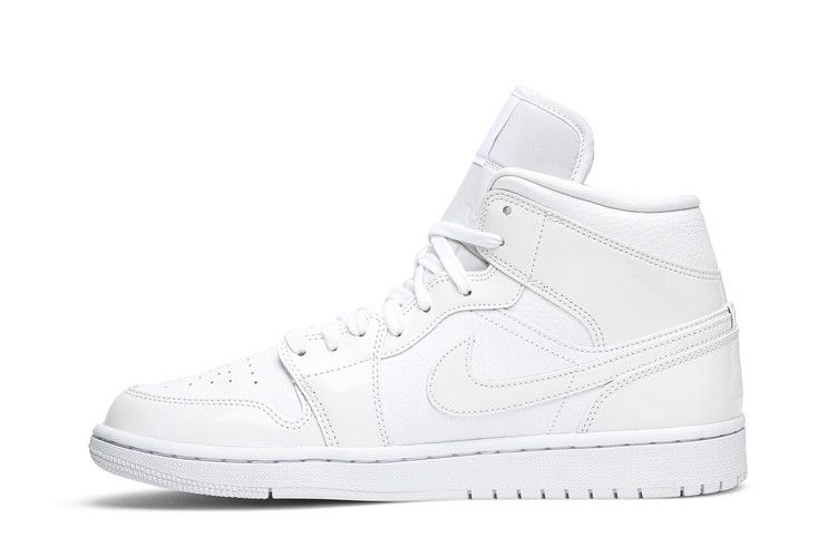 Air Jordan 1 Mid Triple White Patent Swoosh (Women's)