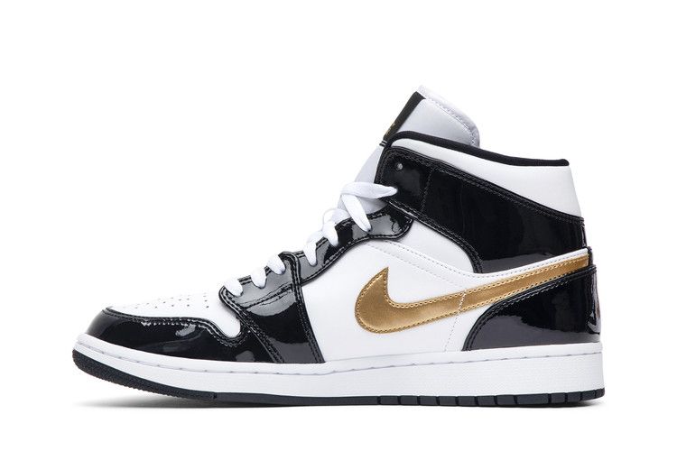 Air Jordan 1 Mid Patent Black White Gold