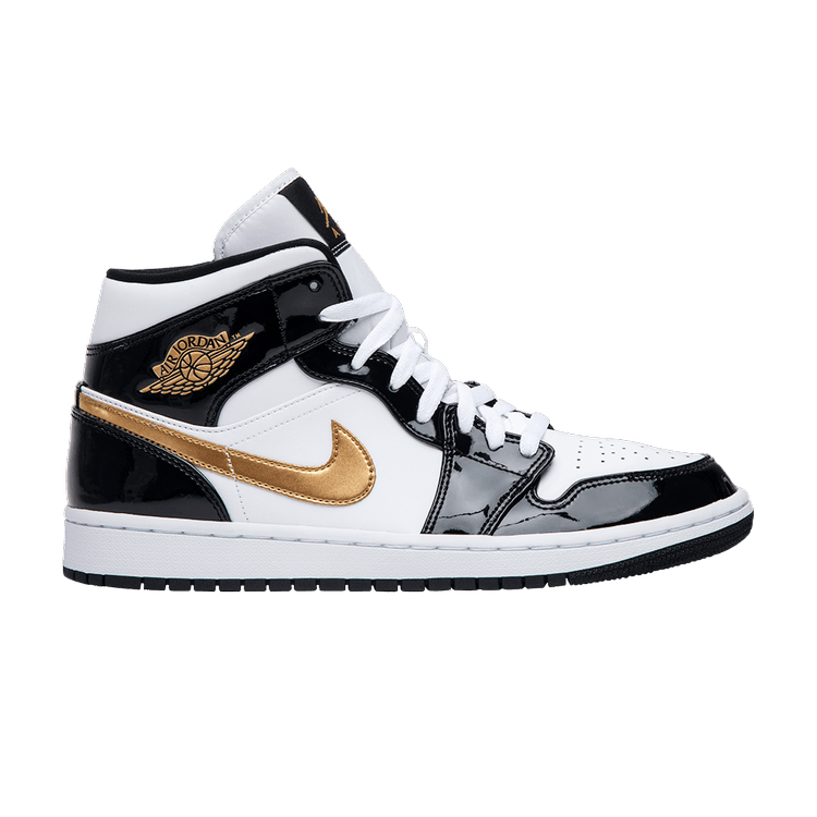 Air Jordan 1 Mid Patent Black White Gold