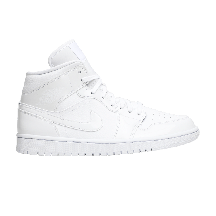 Air Jordan 1 Mid Triple White Patent Swoosh (Women's)