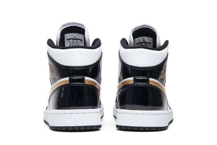 Air Jordan 1 Mid Patent Black White Gold