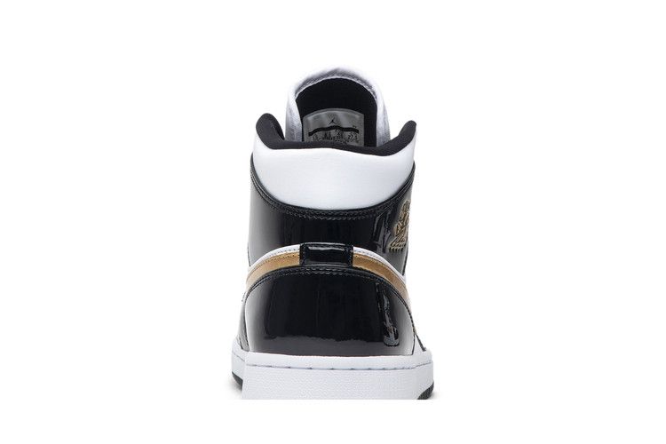 Air Jordan 1 Mid Patent Black White Gold