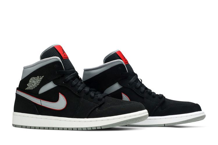 Air Jordan 1 Mid Black Particle Grey Gym Red