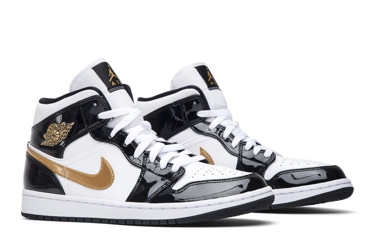 Air Jordan 1 Mid Patent Black White Gold