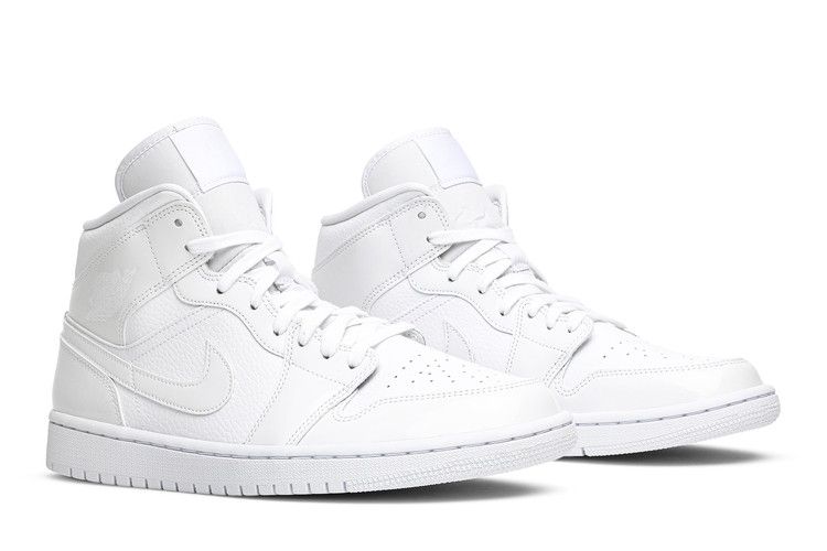 Air Jordan 1 Mid Triple White Patent Swoosh (Women's)