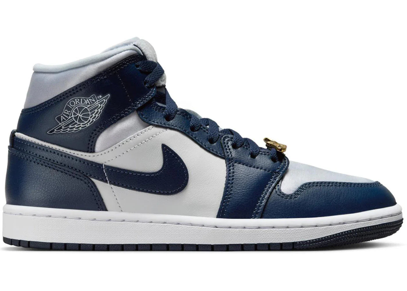 Air Jordan 1 Mid Football Grey White Midnight Navy (Women's)