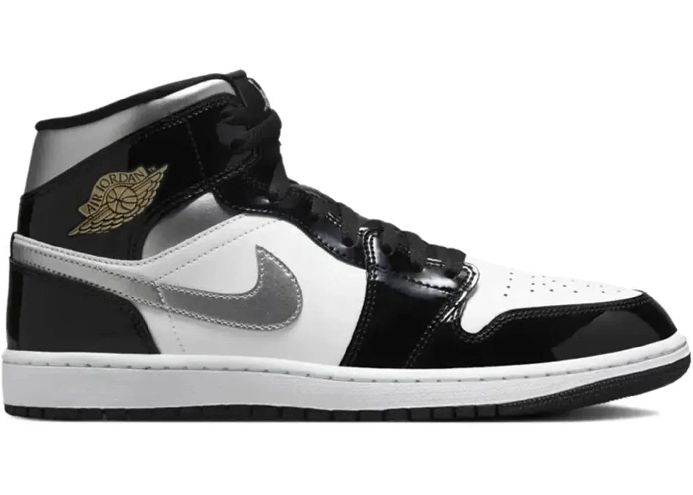 Air Jordan 1 Mid SE Patent Black White Metallic Silver Metallic Gold